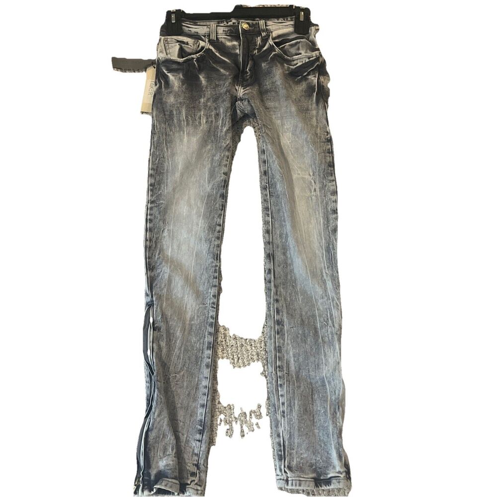 Taker Men’s NWT Stacked Skinny Stretch Jeans Acid Ice Grey Retro Y2K  30x32